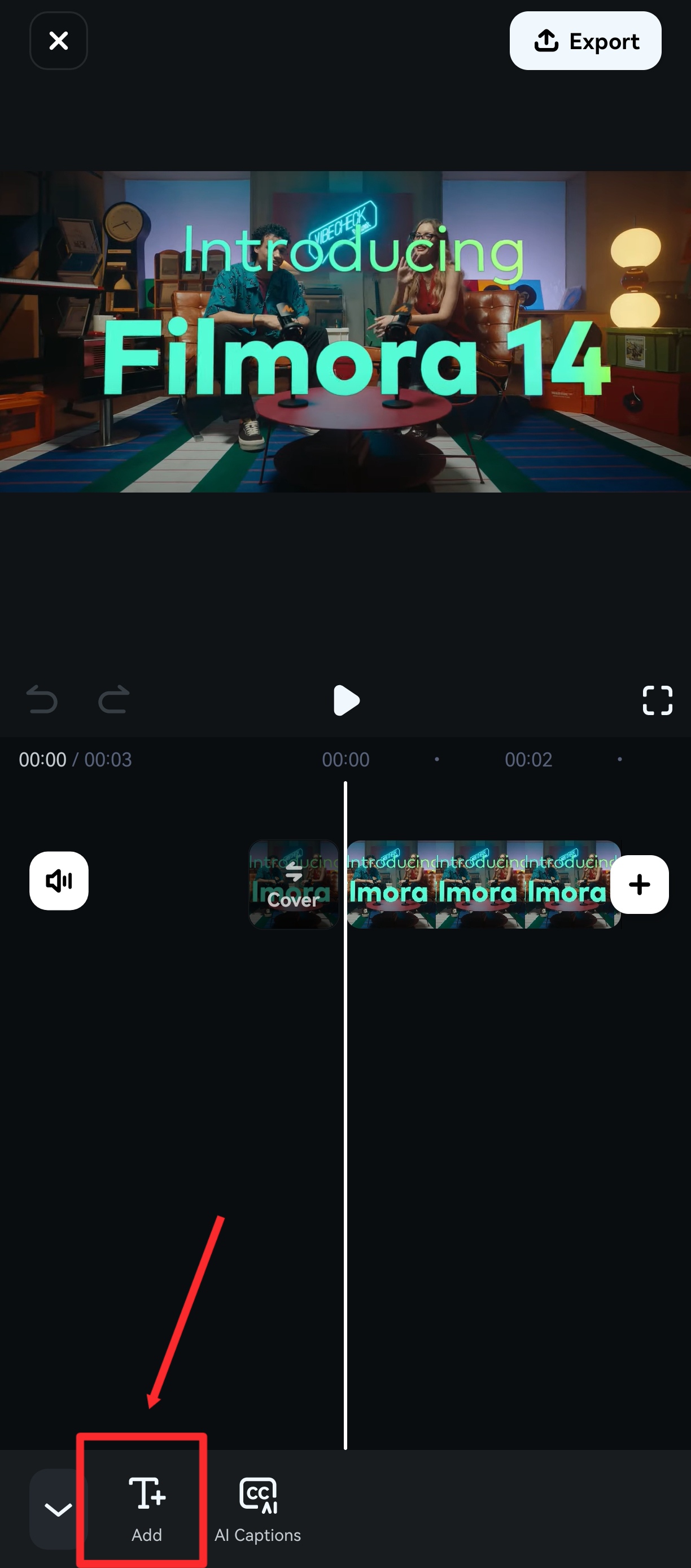 How to add text in Filmora mobile?